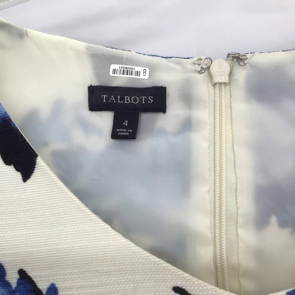 Talbot’s Women’s Floral Sheath Dress Wedding Party Summer Blue/Creme’ Size 4 - Picture 5 of 9